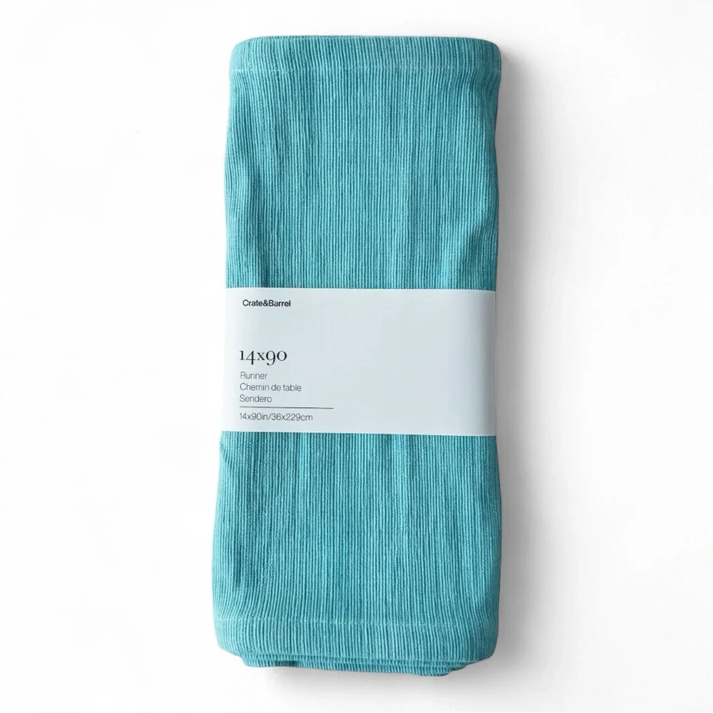 Crate and Barrel Aqua Grass Cloth Table Runner 90” | NWT